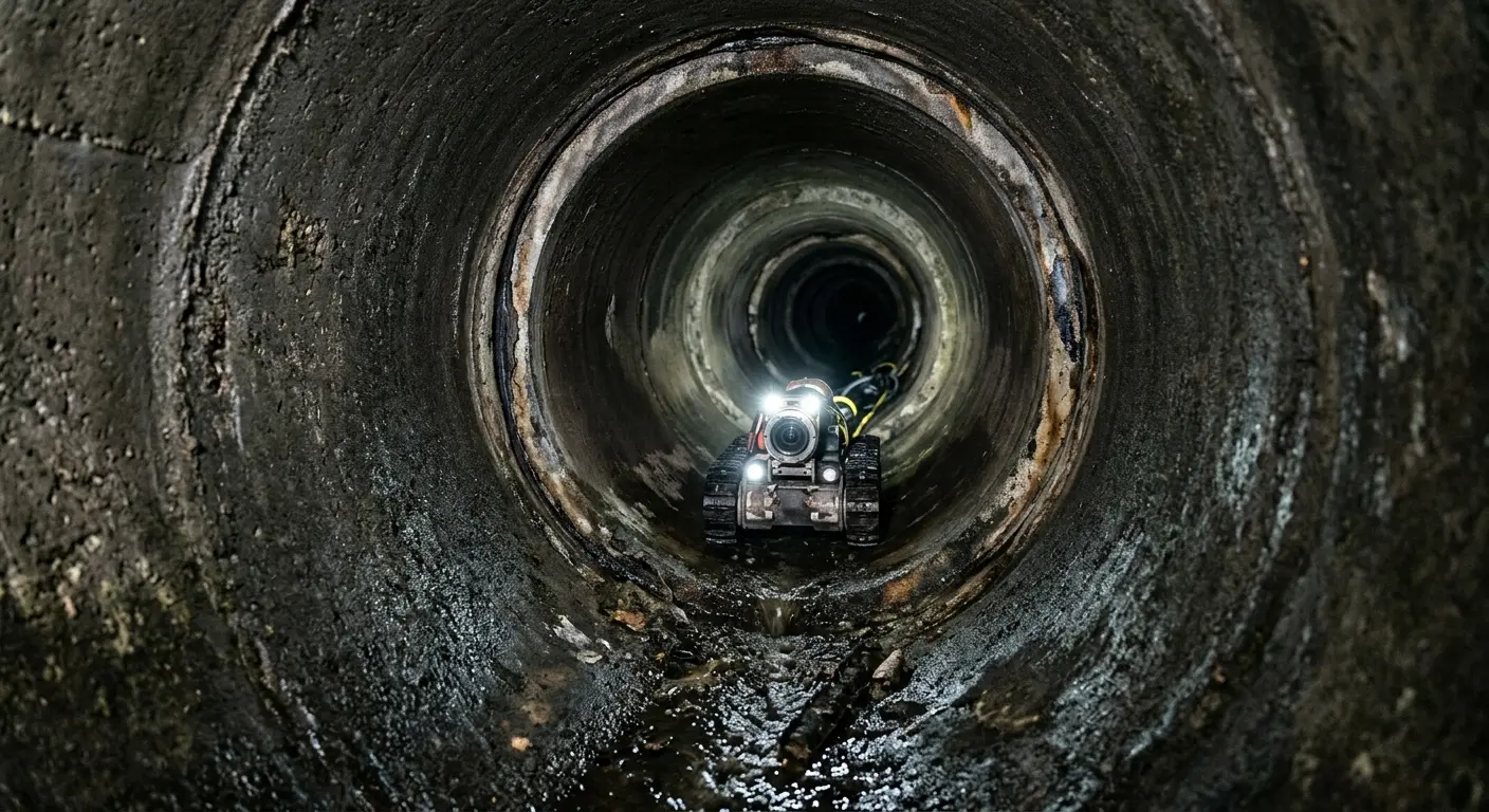 Robotic sewer camera inspecting pipe interior for Sewer Line Cleaning in La Grange